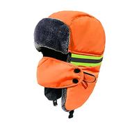 Chapeau de trappeur chaud unisexe 3 en 1 imperméable et coupe-vent en fausse fourrure, masque amovible épais cache-oreilles pour la chasse, le ski, le cyclisme, le camping, orange fluo, taille unique