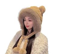 Chapeau de trappeur d'hiver en tricot avec pompon pour femme - Joli motif oreilles de renard - Bonnet tricoté en polaire doublé en peluche chaud coupe-vent pour l'extérieur, le ski, la neige, les