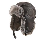Chapeau de Trappeur en Cuir PU Imperméable Chapka en Fausse Fourrure Chapeau d'aviateur Chaud d'hiver pour Hommes et Femmes
