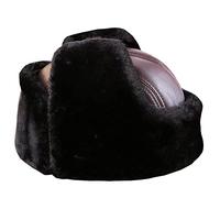 Chapeau de trappeur russe en cuir noir pour homme - Chapeau d'hiver en fourrure pour l'extérieur - Idées cadeaux pour hommes - Marron - 59-60 cm