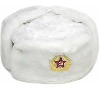 Chapeau de trappeur russe pour homme - Chapeau chaud d'hiver avec badge soviétique unisexe en fausse fourrure - Chapeau d'hiver unisexe, blanc, Taille unique