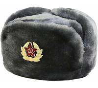 Chapeau de trappeur russe pour homme - Chapeau chaud d'hiver avec badge soviétique unisexe en fausse fourrure - Chapeau d'hiver unisexe, gris, Taille unique