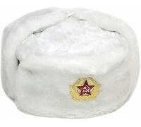 Chapeau de trappeur vintage en fourrure de l'armée soviétique pour homme - Chapeau chaud d'hiver avec badge soviétique unisexe en fausse fourrure - Chapeau d'hiver style soviétique unisexe, blanc,