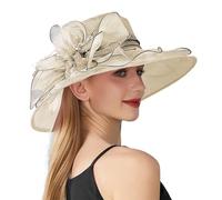 Chapeau de voile pour femme - Couleur unie - Grande forme de fleur - Femme anglaise - Élégant tempérament - Chapeau de soleil à nouer, beige, taille unique