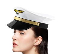 Chapeau de Yacht Capitaine - Polyester, 55-60 cm, Chapeau de Capitaine de Pilote, Ajustement Réglable, Conception de Protection Solaire | Accessoire de Costume Lavable Style Aviateur Classique