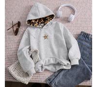 Chapeau décontracté et moelleux style léopard pour préadolescentes, motif étoile à cinq branches et imprimé léopard, convient pour le style de rue, Sweat-shirt à capuche 8Y,9Y,10Y,11Y,12YgraphiquePoly