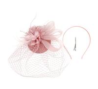 Chapeau décoratif vintage européen vintage avec plumes et fleurs pour cheveux (rose, taille unique)
