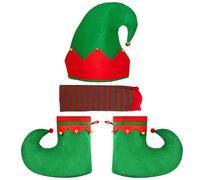 Chapeau d'Elfe Chaussures elfe Bas Rayé pour Adultes, Accessoire de Costume Elfes de Noël avec Chapeau Elfe Couvre Chaussure Elfe Chaussettes Longues Rayées, pour Noël, Carnaval, Halloween, Cosplay