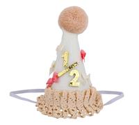 Chapeau Demi-Anniversaire à Nœud, Boho Couronne Conique 1/2 Anniversaire avec Pompon & Dentelle Confortable Chapeau Fête Mi-Parcours Vers Un An pour Bébés Filles Garçons de 6 Mois Cake Smash
