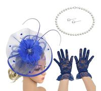 Chapeau Derby de course de chevaux avec collier, clous d'oreilles et gants pour femme, tenue formelle et décontractée, accessoire de bal masqué, ensemble de costume Charleston