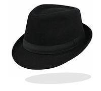 Chapeau Derby-Fedora classique pour homme Manhattan structuré Gangster Trilby Cuban à bord court vintage Panama-Jazz (taille : 7 1/4), noir, Taille L