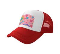 Chapeau d'été arc-en-ciel Gay Pride imprimé cœurs casquette de baseball en maille respirante unisexe tendance plein air plage pêche sports, Rouge, taille unique