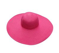 Chapeau d'été en paille pour femme - Avec grand bord - Pliable - Pour voyage, vacances, décoration - 100 % papier raphia, Rose, taille unique