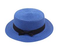 Chapeau d'été Fedora pour garçon et enfant - Chapeau de paille à large bord - Casquette de plage - Chapeau de soleil, Z1 bleu., taille unique