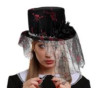 Chapeau d'Halloween-Fascinator, maille noire, chapeau voile noir-56-60 cm en feutre/filet de maille avec un design stable, n'est pas déformé, décoratif pour l'intérieur et l'ambiance extérieure et