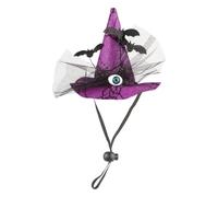 Chapeau D'Halloween Pour Chien Accessoire | Costume De Sorcière Pour Chien | Design Sorcières Chauves-Souris Yeux Réglable Taille Moyenne Accessoire Fête Et Photo