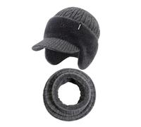 Chapeau d'hiver - Construction en maille de laine de dix-neuf vingt-deux centimètres, structure d'isolation thermique élastique, couverture intégrée avec écharpe avec cache-oreilles à l'ourlet, Dark