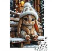 Chapeau d'hiver de Lapin Mignon 1000 Pièces Stock De Cartes Premium Puzzle Premium Collecteurs Jeu Amusant Soulagement du Stress Cadeaux 52x38cm/1000pcs