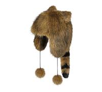 Chapeau d'Hiver en Fausse Fourrure avec Queue de Raton Laveur Enfant Bonnet de Trappeur Mignon avec Pompons Chapeau d’Aviateur Chaud avec Cache-Oreilles Chapka Russe Coupe-Vent pour Ski Cyclisme