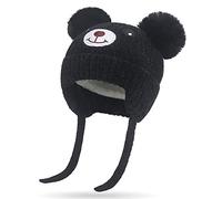 Chapeau d'hiver Enfants avec Oreillettes 1-5 ans Bébé Fille Garcon Bonnet Hiver Tricoté Ours Casquette Chaud Enfant Hiver Chapeaux doublée en Polaire avec Pompon