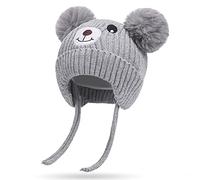 Chapeau d'hiver Enfants avec Oreillettes 1-5 ans Bébé Fille Garcon Bonnet Hiver Tricoté Ours Casquette Chaud Enfant Hiver Chapeaux doublée en Polaire avec Pompon