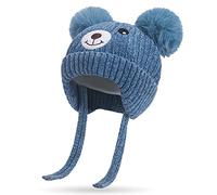 Chapeau d'hiver Enfants avec Oreillettes 1-5 ans Bébé Fille Garcon Bonnet Hiver Tricoté Ours Casquette Chaud Enfant Hiver Chapeaux doublée en Polaire avec Pompon