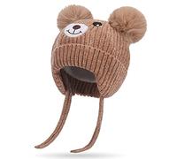Chapeau d'hiver Enfants avec Oreillettes 1-5 ans Bébé Fille Garcon Bonnet Hiver Tricoté Ours Casquette Chaud Enfant Hiver Chapeaux doublée en Polaire avec Pompon