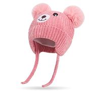 Chapeau d'hiver Enfants avec Oreillettes 1-5 ans Bébé Fille Garcon Bonnet Hiver Tricoté Ours Casquette Chaud Enfant Hiver Chapeaux doublée en Polaire avec Pompon
