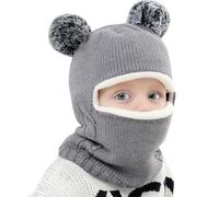 Chapeau d'hiver pour enfants Echarpe Chapeau tricoté Echarpe Bonnet épais doublé polaire Chapeau à capuche chaud avec pompons pour filles Garçons