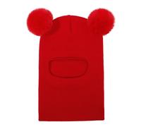 Chapeau D'hiver Pour Enfants, Garde Au Chaud, Protection Complète, Décor De Boule En Peluche, Tricoté Épais, Casquette D'activités De Plein Air Pour Enfants, Couvre-Chef Unisexe Pour Temps Froid-Rouge
