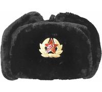 Chapeau d'hiver russe pour homme | Chapeau Ushanka cosaque en fausse fourrure avec cache-oreilles et épingle militaire décorative | Chapeau de trappeur/ski de style soviétique parfait pour les longues