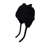 Chapeau d'hiver tricoté avec oreilles de chat pour enfants de 4 à 10 ans, bonnet de dessin animé avec ficelle pour enfants, bonnet en peluche chaud de couleur unie, anti-froid, accessoire de