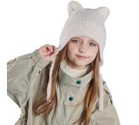 Chapeau d'hiver tricoté avec oreilles de chat pour enfants de 4 à 10 ans, bonnet de dessin animé avec ficelle pour enfants, bonnet en peluche chaud de couleur unie, anti-froid, accessoire de