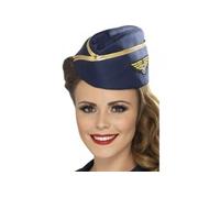 Smiffys Chapeau d'hôtesse de l'air, bleu, avec détails dorés Halloween