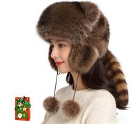 Chapeau d'humeur en forme de queue de raton laveur avec queue, cache-oreilles amovibles Y2K, unisexe, en fausse fourrure, Adulte., Taille unique