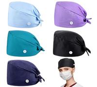 Chapeau d'infirmière 5 pièces casquettes de gommage absorbant la sueur taille libre casquette chirurgicale réglable avec bouton 5 couleurs casquettes d'allaitement en coton polyester chapeau 'infirm