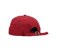 Chapeau docker à revers roulé brodé port sans bord casquette de crâne réglable Hip-Hop marin pour l'extérieur Chapeau docker pour enfants, rouge foncé, Taille unique
