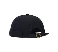 Chapeau docker à revers roulé brodé port sans bord casquette de crâne réglable Hip-Hop marin pour l'extérieur Chapeau docker pour enfants, Noir , Taille unique