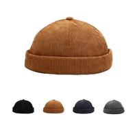 Chapeau docker pour homme en velours côtelé avec manchette sans bord rétro chapeau de travail bonnet marin casquette de montre réglable, camel, Taille unique
