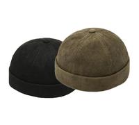 Chapeau docker unisexe en velours côtelé avec manchette roulée et boucle en métal réglable, Noir + vert vintage, taille unique