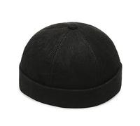 Chapeau docker unisexe en velours côtelé - Bonnet de marin sans bord avec boucle en métal réglable rétro pour homme et femme, Noir , taille unique