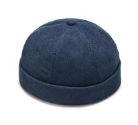 Chapeau docker unisexe en velours côtelé - Bonnet de marin sans bord avec boucle en métal réglable rétro pour homme et femme, bleu, taille unique