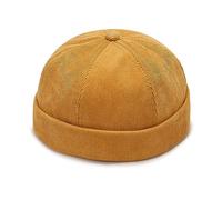 Chapeau docker unisexe en velours côtelé - Bonnet de marin sans bord avec boucle en métal réglable rétro pour homme et femme, jaune, taille unique