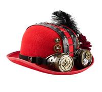 Chapeau dôme avec chaîne d'engrenages industriels avec fleur rose foncée et lunettes de style victorien pour MardiGras Halloween Steampunk Top Hat avec chaîne d'engrenage