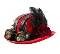 Chapeau dôme avec chaîne d'engrenages industriels avec fleur rose foncée et lunettes de style victorien pour MardiGras Halloween Steampunk Top Hat avec chaîne d'engrenage
