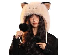 Chapeau d'oreille animal à fourrure pour adultes et enfants unisexe en peluche cache-oreilles chaud trapèze extérieur temps froid coupe-vent couvre-chef hiver peluche, beige, taille unique