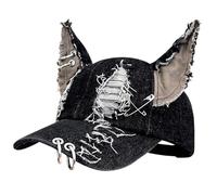 Chapeau d'oreille de chat déchiré Y2k avec cerceau en métal casquette de baseball esthétique punk grunge protection solaire élégante taille unique casquette baseball noire pour femmes et hommes