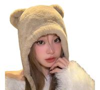 Chapeau d'ours en peluche doux unisexe animal tendance en peluche pour activités de plein air chapeau animal unisexe, beige, Taille unique