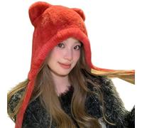 Chapeau d'ours en peluche doux unisexe animal tendance en peluche pour activités de plein air chapeau animal unisexe, Rouge, Taille unique