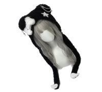 Chapeau d'ours punk en tricot noir doux pour femme hiver cyclisme escalade ski ours fourrure doublure épaisse tendance streetwear, Noir , taille unique